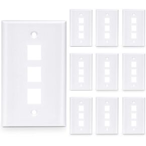 10-Pack Keystone Wall Plate Cat6 Cat5e Ethernet Wall Plate White 6 Port