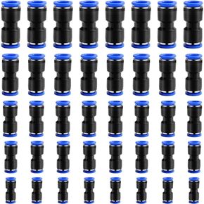 40 Pieces Straight Push Connectors,1/2 3/8 5/16 1/4 5/32 inch OD Push-to-connect fittings,Quick Release Pneumatic Air Line Fittings kit Connectors for 12mm 10mm 8mm 6mm 4mm OD Tube