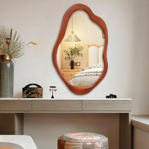 Wavy Mirror, Cloud Mirror, Irregular Wall Mirror with Wood Frame, Modern Decorative Mirror with Hanging Hooks, Asymmetrical Mirror for Bedroom Living Room Entryway (Black,24×15)
