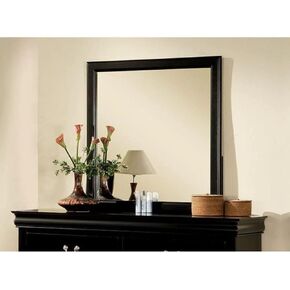 Acme Louis Philippe III Square Wooden Mirror in Black