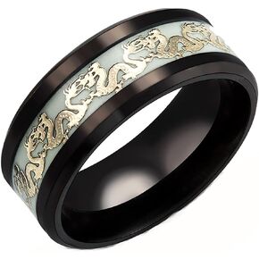 Ginger Lyne Collection Dragon Green Glow In The Dark Comfort Fit Wedding Bands For Him Or Wedding Rings For Women By The Wedding Rings For Couples - Unisex Black Rings