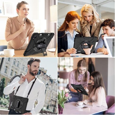 حافظة لجهاز iPad Pro 12.9 بوصة 2022/2021 (الجيل السادس الخامس): حافظة حماية لكامل الجسم من الدرجة العسكرية لجهاز iPad Pro 12.9 الجيل السادس/الخامس - حامل دوار - حزام اليد/الكتف، أسود in Kuwait