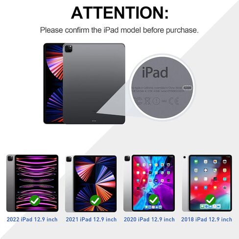 حافظة لجهاز iPad Pro 12.9 بوصة 2022/2021 (الجيل السادس الخامس): حافظة حماية لكامل الجسم من الدرجة العسكرية لجهاز iPad Pro 12.9 الجيل السادس/الخامس - حامل دوار - حزام اليد/الكتف، أسود in Kuwait
