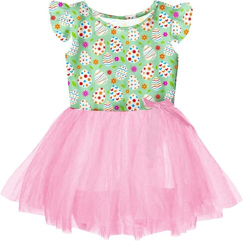 Remimi Toddler Girl Easter Sleeveless Ruffle Layered Dress Bunny Tulle Tutu Dresses 1-6 Years in Saudi Arabia