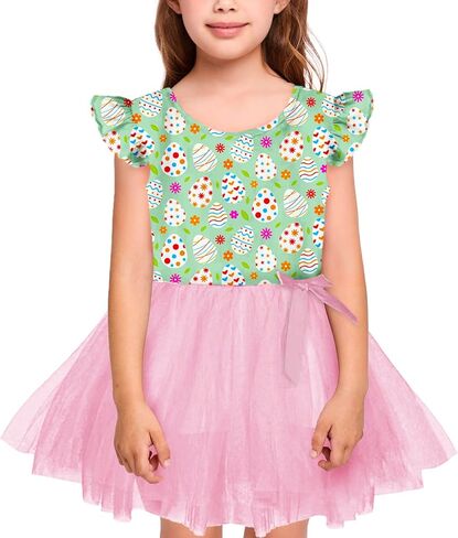Remimi Toddler Girl Easter Sleeveless Ruffle Layered Dress Bunny Tulle Tutu Dresses 1-6 Years in Saudi Arabia