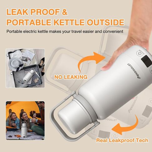 Nidouillet Travel Electric Kettle Portable Large Capacity 1L Tea Coffee Kettle Water Boiler, Water Heater with 4 Temperature Control,304 Stainless Steel with Auto Shut-Off & Boil Dry Protection in Saudi Arabia