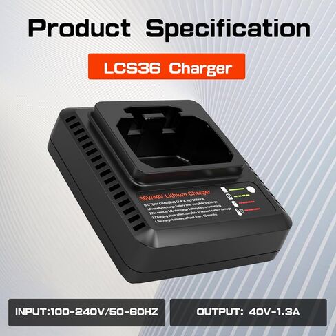 بطارية بديلة 3000 مللي أمبير في الساعة LBX2540 لبطارية ليثيوم أيون بلاك اند ديكر 40 فولت + شاحن LCS36/LCS40 متوافق مع بطارية بلاك اند ديكر 40 فولت LBX2540 LBX1540 LBX2040 in Kuwait