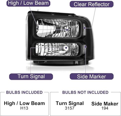 مجموعة مصابيح أمامية مناسبة لـ 1999-2004 Ford F250 F350 F450 F550 Super Duty/00-04 Ford Excursion 1999 2000 2001 2002 2003 2004 Ford F-250 F-350 F-450 F-550 in Kuwait