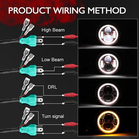 مصباح أمامي LED مقاس 7 بوصات من UNI-SHINE مكون من قطعتين مصباح أمامي LED دائري عالي ومنخفض الشعاع ومعتمد من DOT H6024 متوافق مع Wrangler JK LJ TJ CJ in Kuwait