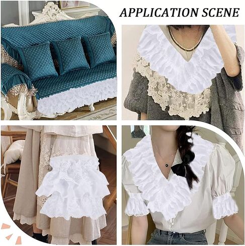 GORGECRAFT White 3-Layer Pleated Chiffon Lace Trim 4 Inch Width Ruffled Satin Organza Lace Fabric Frills Wide Mesh Tulle Woven Ruffle Fringe for Sewing Clothing Curtain Wedding Decor Dress Crafts DIY in Saudi Arabia