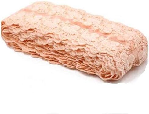 2 yards DIY Lace Trim Floral fabric Table Cloth Crafts Scallop trim Bridal/wedding dress flower embroidered applique clothing curtains 11cm wide (peach pink) in Kuwait