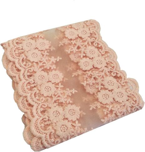 2 yards DIY Lace Trim Floral fabric Table Cloth Crafts Scallop trim Bridal/wedding dress flower embroidered applique clothing curtains 11cm wide (peach pink) in Kuwait