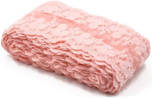 2 yards DIY Lace Trim Floral fabric Table Cloth Crafts Scallop trim Bridal/wedding dress flower embroidered applique clothing curtains 11cm wide (peach pink) in Kuwait