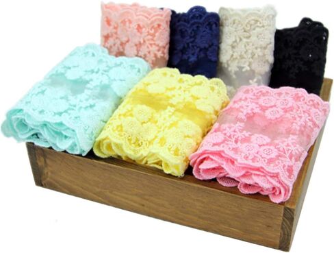 2 yards DIY Lace Trim Floral fabric Table Cloth Crafts Scallop trim Bridal/wedding dress flower embroidered applique clothing curtains 11cm wide (peach pink) in Kuwait