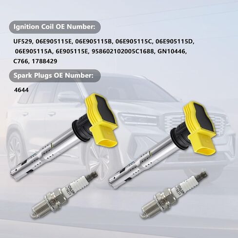 حزمة ملف الإشعال UF529، شمعات الإشعال 4644 متوافقة مع 2005-2016 Audi A3 A4 A5 A6 Q5 MK5 MK6 GTI Jetta R8 A7 A8 Q7 S4 Volkswagen VW CC لاستبدال 06E905115E 06E905115F، مجموعة من 4 in Kuwait