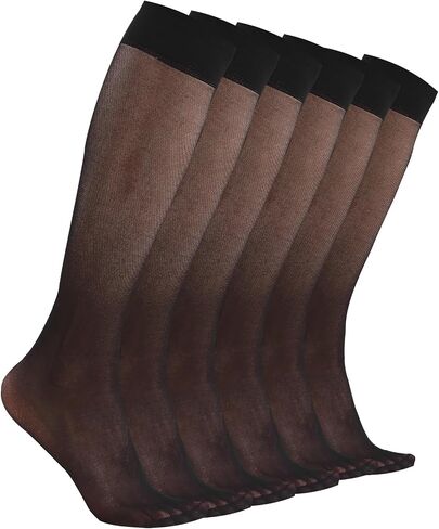 6 Pairs Women's Sheer Knee High Stockings 20D Thin Nylon Sheer Socks with Reinforced Toes Nude Black One Size in Saudi Arabia