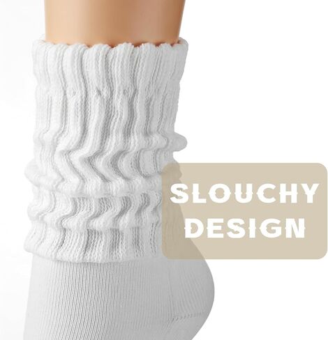 4 Pairs Unisex Slouch Socks Cotton Stacked Crew Socks Solid Color Casual Tube Sock Ribbed Workout Sock for Men Women, White Beige Black Gray in Kuwait
