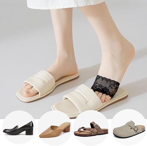 4 أزواج من الجوارب النسائية ذات المقدمة المفتوحة من الدانتيل، جوارب علوية مبطنة للكعب، صنادل البغل، تسد 5-9 in Kuwait