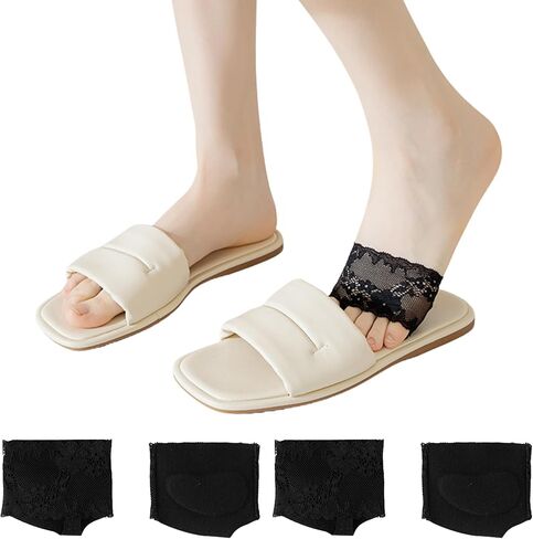 4 أزواج من الجوارب النسائية ذات المقدمة المفتوحة من الدانتيل، جوارب علوية مبطنة للكعب، صنادل البغل، تسد 5-9 in Kuwait