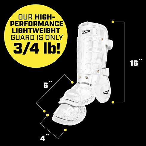 3N2 Batters Pro Clutch Leg Guard for Baseball or Fastpitch Softball, Fully Adjustable Shin, Ankle and Foot Protection, Quick-Release Buckles - Left Leg - White in Kuwait