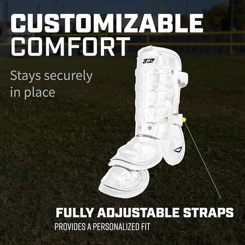 3N2 Batters Pro Clutch Leg Guard for Baseball or Fastpitch Softball, Fully Adjustable Shin, Ankle and Foot Protection, Quick-Release Buckles - Left Leg - White in Kuwait