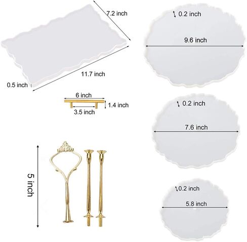 Silicone Resin Tray Molds, 4Pcs Large Resin Tray Molds 3 Tier Cupcake Stand Molds for Resin, Epoxy Resin Silicone Casting Mold with Handles Fittings for Serving Stand Making in Kuwait