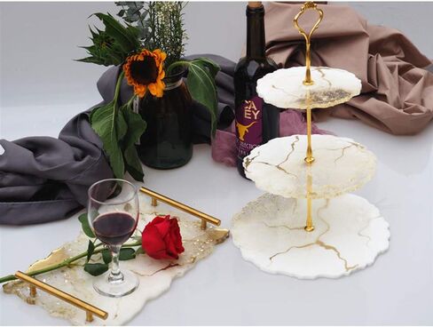 Silicone Resin Tray Molds, 4Pcs Large Resin Tray Molds 3 Tier Cupcake Stand Molds for Resin, Epoxy Resin Silicone Casting Mold with Handles Fittings for Serving Stand Making in Kuwait