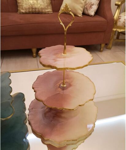 Silicone Resin Tray Molds, 4Pcs Large Resin Tray Molds 3 Tier Cupcake Stand Molds for Resin, Epoxy Resin Silicone Casting Mold with Handles Fittings for Serving Stand Making in Kuwait