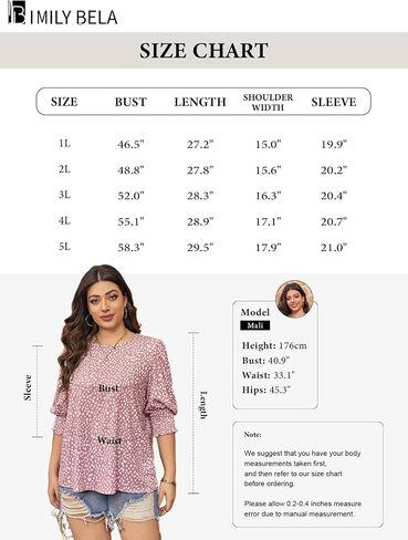 Imily Bela Womens Plus Size Blouse Puff 3/4 Sleeve Floral Tops Dressy Casual Shirts in Saudi Arabia