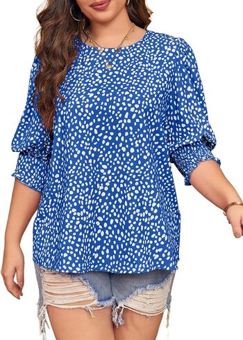 Imily Bela Womens Plus Size Blouse Puff 3/4 Sleeve Floral Tops Dressy Casual Shirts in Saudi Arabia