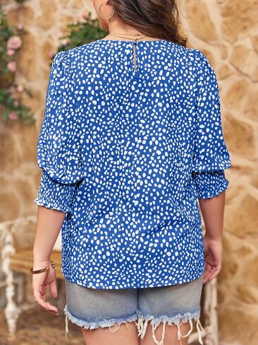 Imily Bela Womens Plus Size Blouse Puff 3/4 Sleeve Floral Tops Dressy Casual Shirts in Saudi Arabia