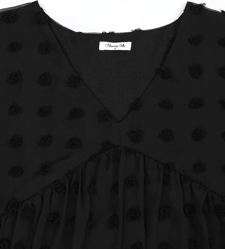 Blooming Jelly Womens Chiffon Blouse Summer Casual Round Neck Short Sleeve Pom Pom Shirts Top in Saudi Arabia