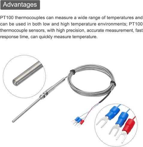 MECCANIXITY 2 قطعة PT100 RTD الحرارية الفولاذ المقاوم للصدأ M8 مسبار استشعار درجة الحرارة-50 إلى 1300C 10ft 5x100mm in Kuwait