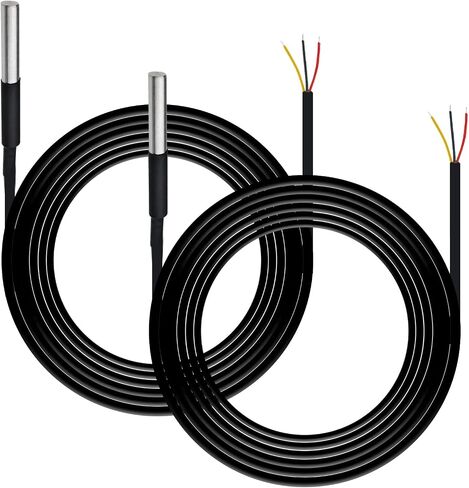 DS18B20 Temperature Sensor, Digital Temperature Probe Sensor Waterproof Temp Digital Thermal Stainless Steel Tube Probe, Digital Temperature Thermal Cable (2PCS, 3 Meter/9.84Ft) in Saudi Arabia