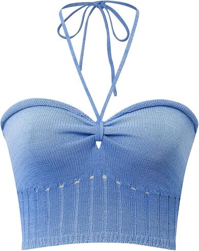 Women's Halter Crop Top Tie Backless Summer Sleeveless Knit Rib Cami Cropped Tank Top in Saudi Arabia