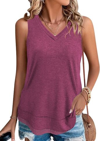 قمصان بدون أكمام صيفية من JomeDesign للنساء فضفاضة بدون أكمام ورقبة على شكل حرف V وقمصان كاجوال in Kuwait