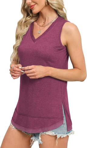 قمصان بدون أكمام صيفية من JomeDesign للنساء فضفاضة بدون أكمام ورقبة على شكل حرف V وقمصان كاجوال in Kuwait