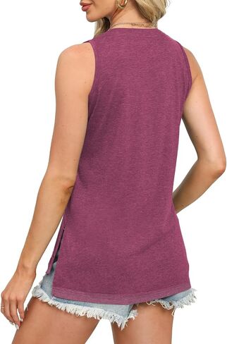 قمصان بدون أكمام صيفية من JomeDesign للنساء فضفاضة بدون أكمام ورقبة على شكل حرف V وقمصان كاجوال in Kuwait