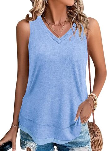 قمصان بدون أكمام صيفية من JomeDesign للنساء فضفاضة بدون أكمام ورقبة على شكل حرف V وقمصان كاجوال in Kuwait