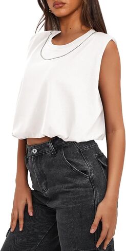 Darong Women Summer Crop Tank Top Basic Crew Neck Sleeveless Loose Fit Cropped Tee Shirts 2024 Fashion in Saudi Arabia
