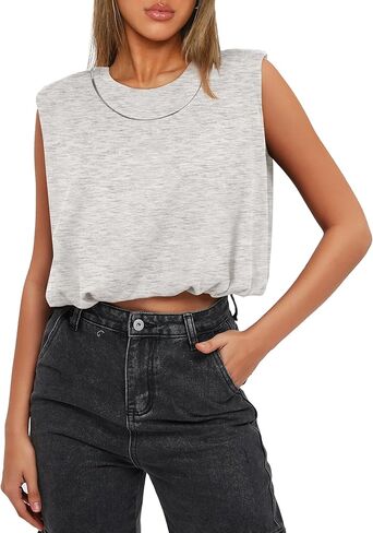 Darong Women Summer Crop Tank Top Basic Crew Neck Sleeveless Loose Fit Cropped Tee Shirts 2024 Fashion in Saudi Arabia