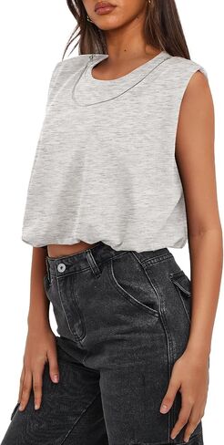 Darong Women Summer Crop Tank Top Basic Crew Neck Sleeveless Loose Fit Cropped Tee Shirts 2024 Fashion in Saudi Arabia