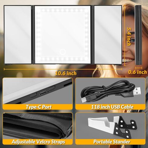 مرآة سيارة فانيتي بحاجب LED، مرآة مكياج LED قابلة لإعادة الشحن مع 3 أوضاع إضاءة و62 مصباح LED، مرآة سيارة مع شاشة تعمل باللمس قابلة للتعتيم، مرآة تجميل للسفر لتظليل الشمس للرؤية الخلفية للسيارة in Kuwait