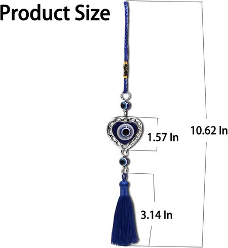 Lucky Evil Eye Car Hanging Ornament for Rear View Mirror, Blue Eyes Tassel Auto Interior Decoration, Decor for Good Luck Health, Vehicle Accessories Universal for Home Office (Heart Shape) in Saudi Arabia