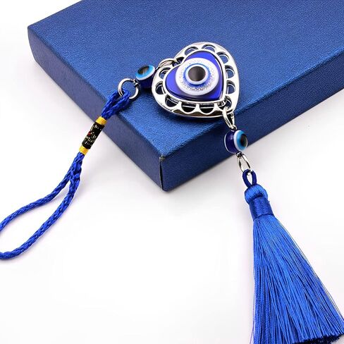 Lucky Evil Eye Car Hanging Ornament for Rear View Mirror, Blue Eyes Tassel Auto Interior Decoration, Decor for Good Luck Health, Vehicle Accessories Universal for Home Office (Heart Shape) in Saudi Arabia
