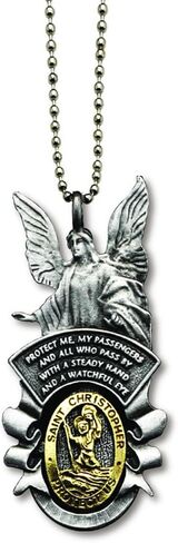 St Christopher Guardian Angel Auto Rear View Mirror Silver & Gold Ornament in Saudi Arabia