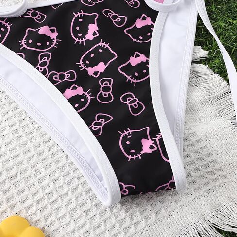 Women's Small Bra Triangle Thong Sexy Bikini Cute Printed Two-Piece Halter Neck Swimsuit Suit in Saudi Arabia