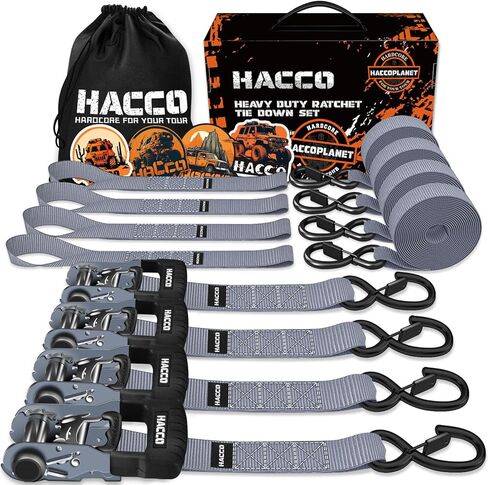 Ratchet Straps, 5280lb Break Strengeth, 1.6" Heavy Duty Ratchet Tie Down Strap Set w/Padded Handle, S Hook, Soft Loop for UTV Motorcycle Truck Cargo Straps (Black, 8FT) in Saudi Arabia
