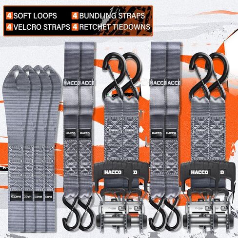 Ratchet Straps, 5280lb Break Strengeth, 1.6" Heavy Duty Ratchet Tie Down Strap Set w/Padded Handle, S Hook, Soft Loop for UTV Motorcycle Truck Cargo Straps (Black, 8FT) in Saudi Arabia