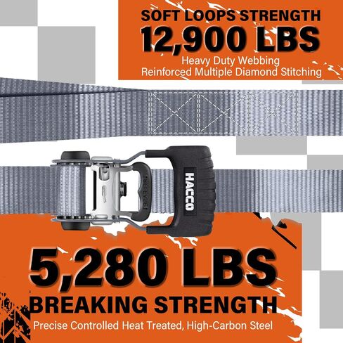 Ratchet Straps, 5280lb Break Strengeth, 1.6" Heavy Duty Ratchet Tie Down Strap Set w/Padded Handle, S Hook, Soft Loop for UTV Motorcycle Truck Cargo Straps (Black, 8FT) in Saudi Arabia